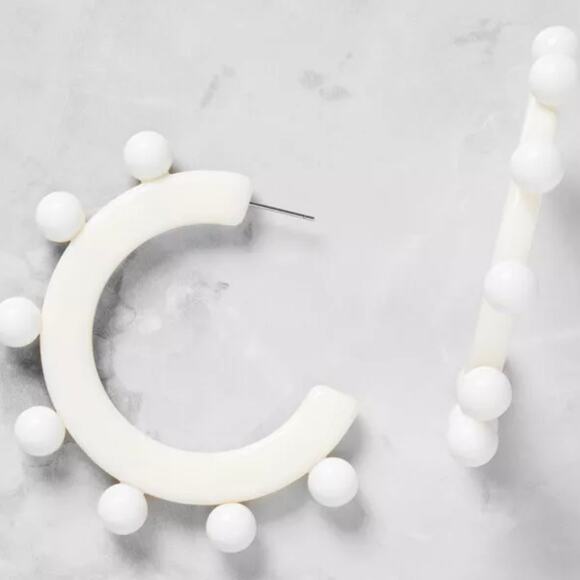 New Plunder "Madelynn" Cream Studded Hoop Earrings (2.75") - Picture 3 of 3